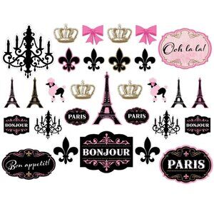 Amscan A DAY IN PARIS 30 Double sided Card Cutouts Party Decorations Mega Value